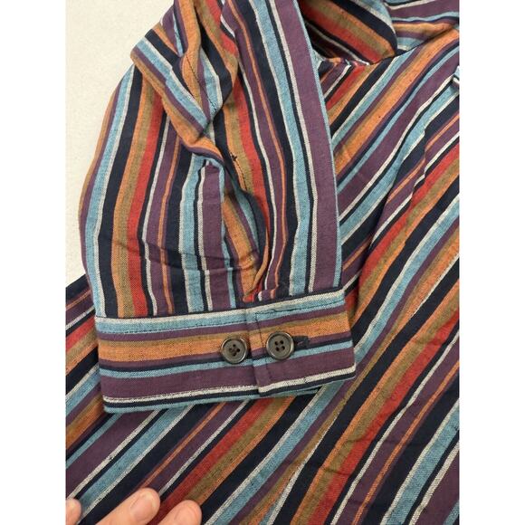 Evan Picone Shaket Blouse Sz 1 X Striped Long Sleeve Boho Western Crop Top - Picture 4 of 13